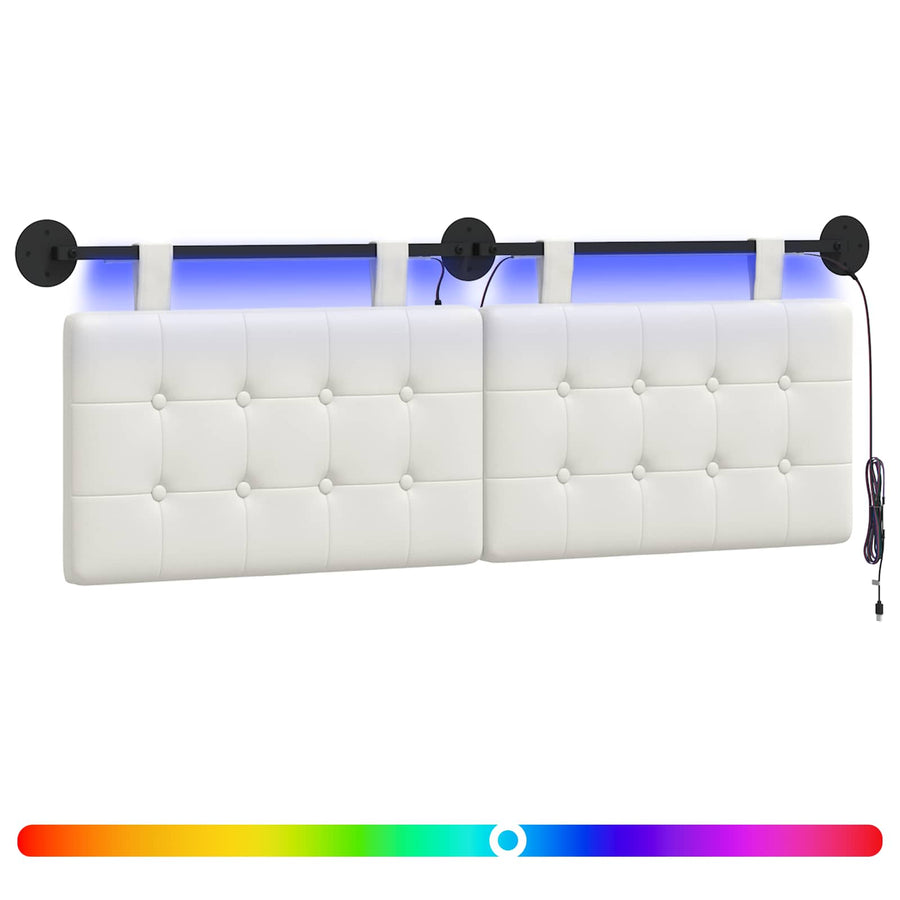 Hangend hoofdbord Met LED-verlichting Wit Kunstleer