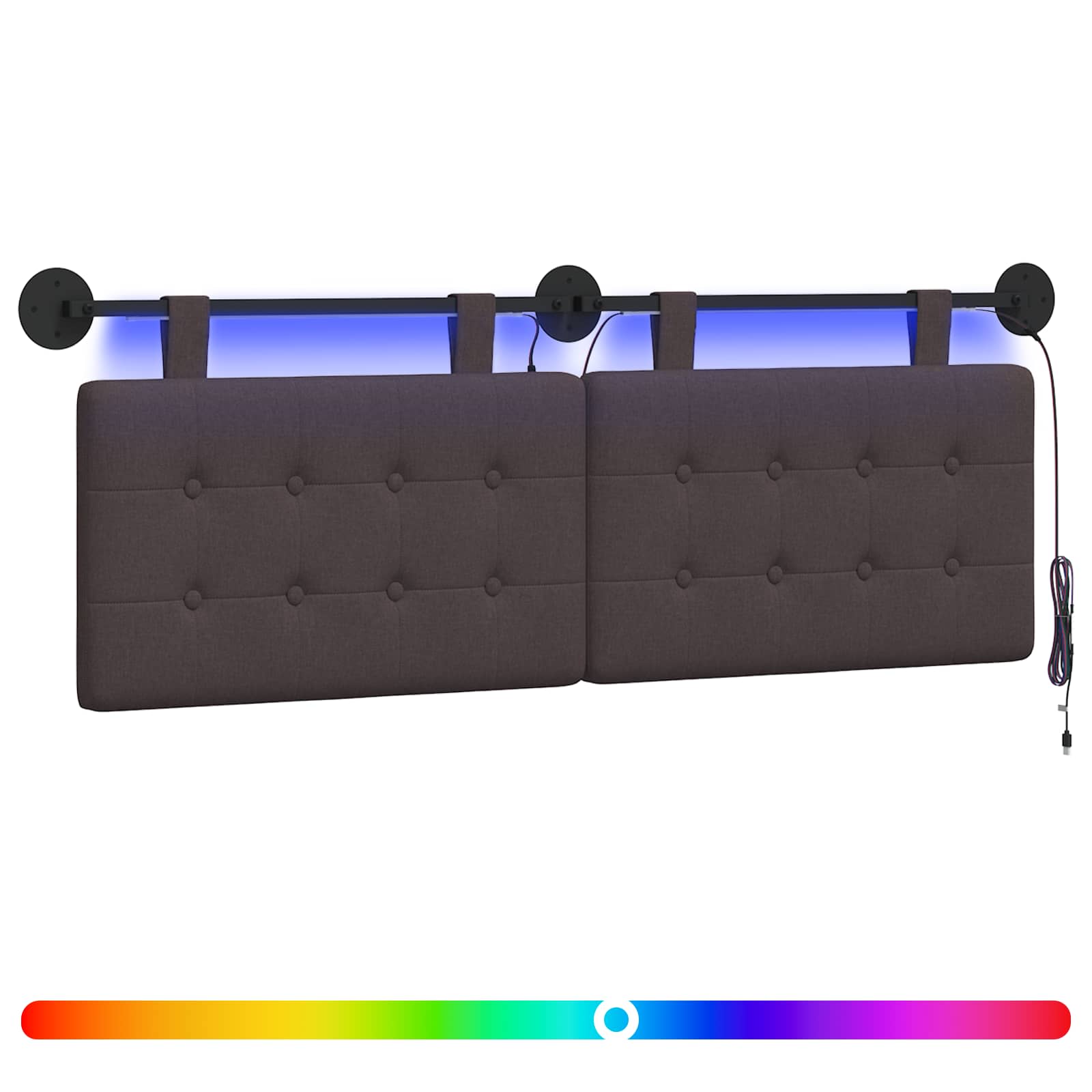 Hangend hoofdbord Met LED-verlichting Donkerbruin Stof