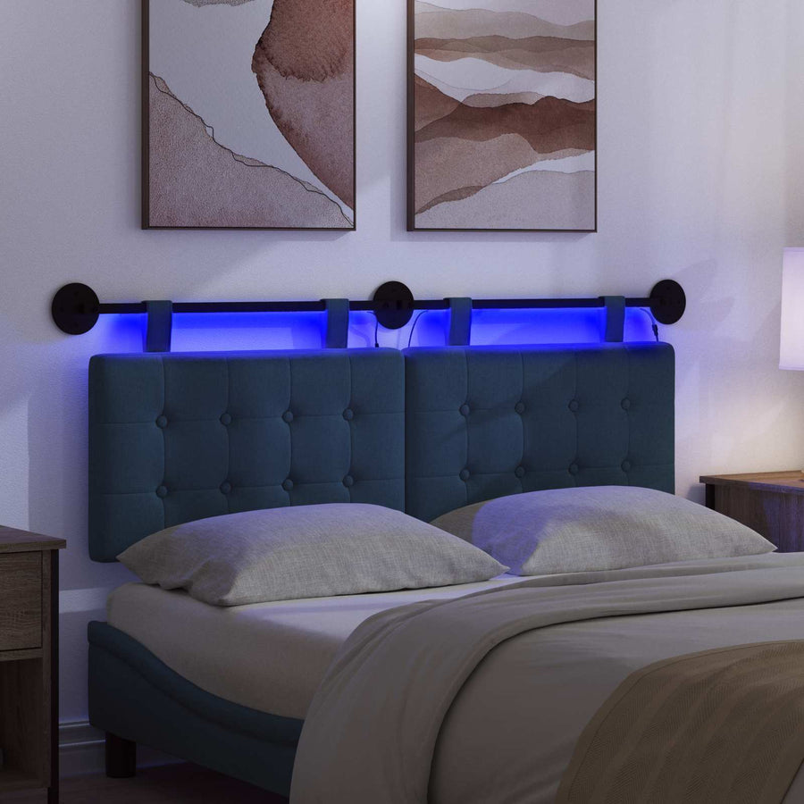 Hangend hoofdbord Met LED-verlichting Blauw Stof