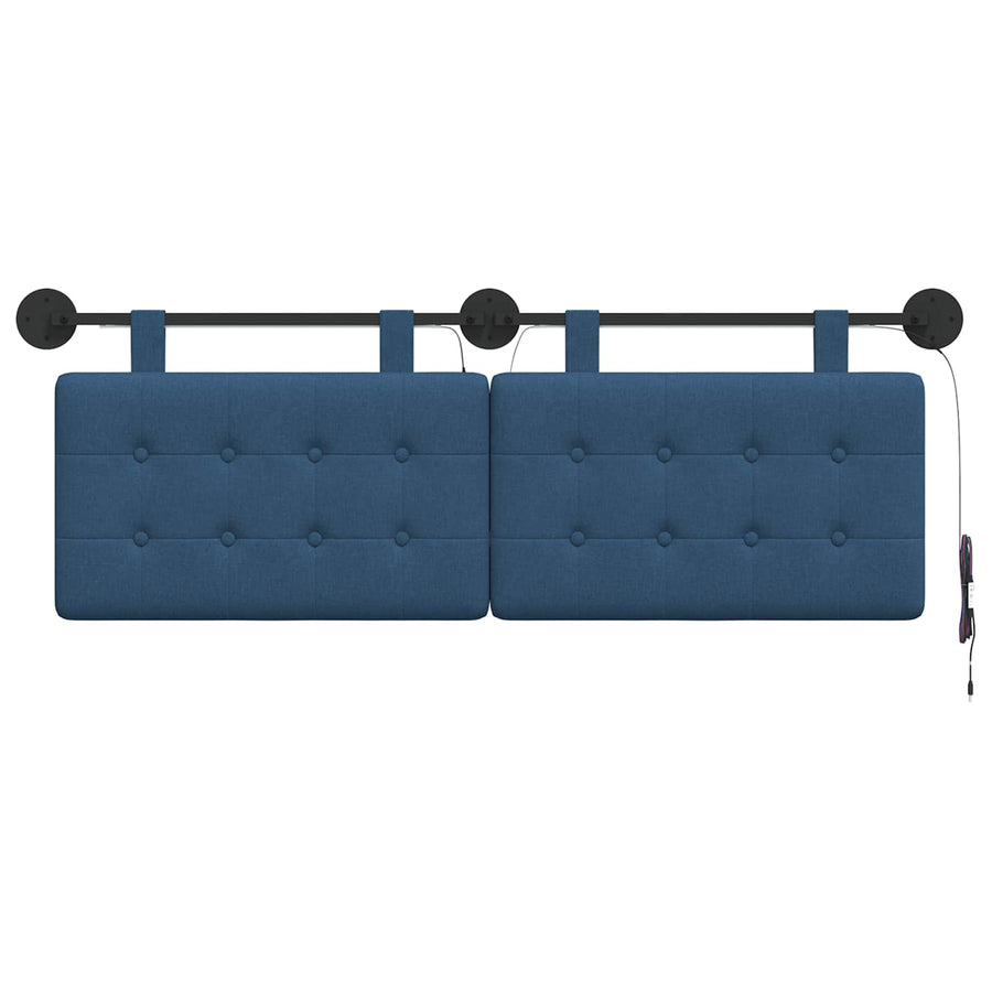 Hangend hoofdbord Met LED-verlichting Blauw Stof