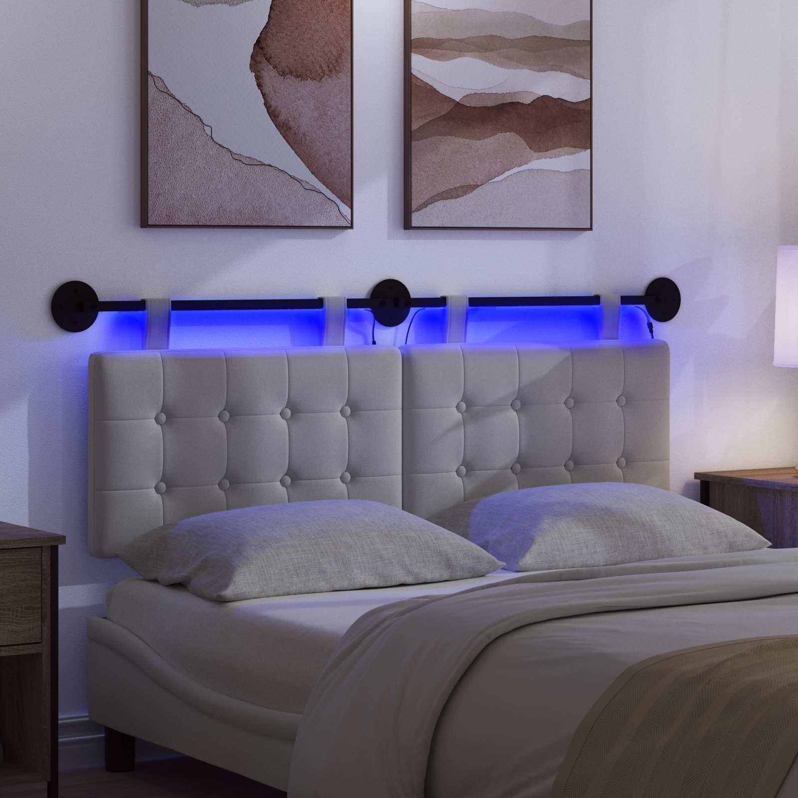 Hangend hoofdbord Met LED-verlichting Wit Stof