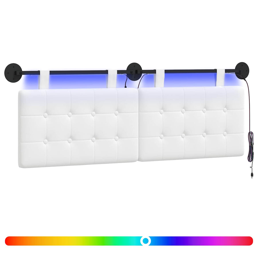 Hangend hoofdbord Met LED-verlichting Wit Stof