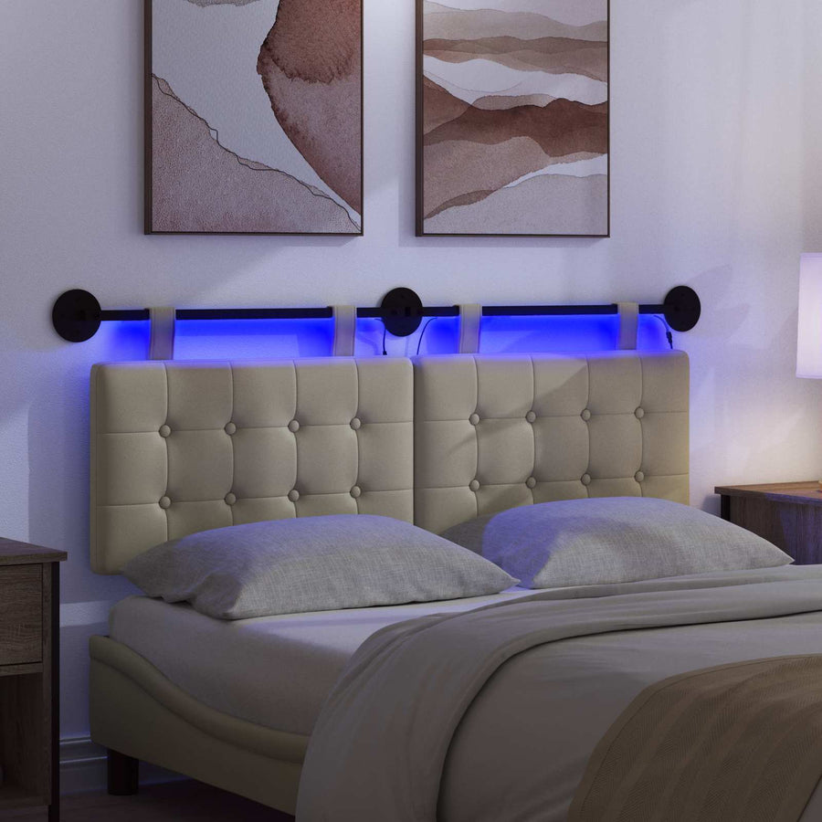 Hangend hoofdbord Met LED-verlichting Crèmekleurig Kunstleer