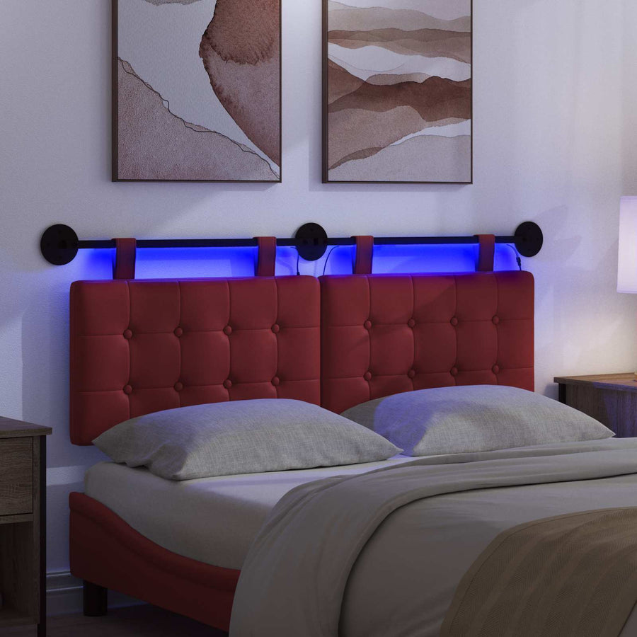 Hangend hoofdbord Met LED-verlichting Wijnrood Kunstleer