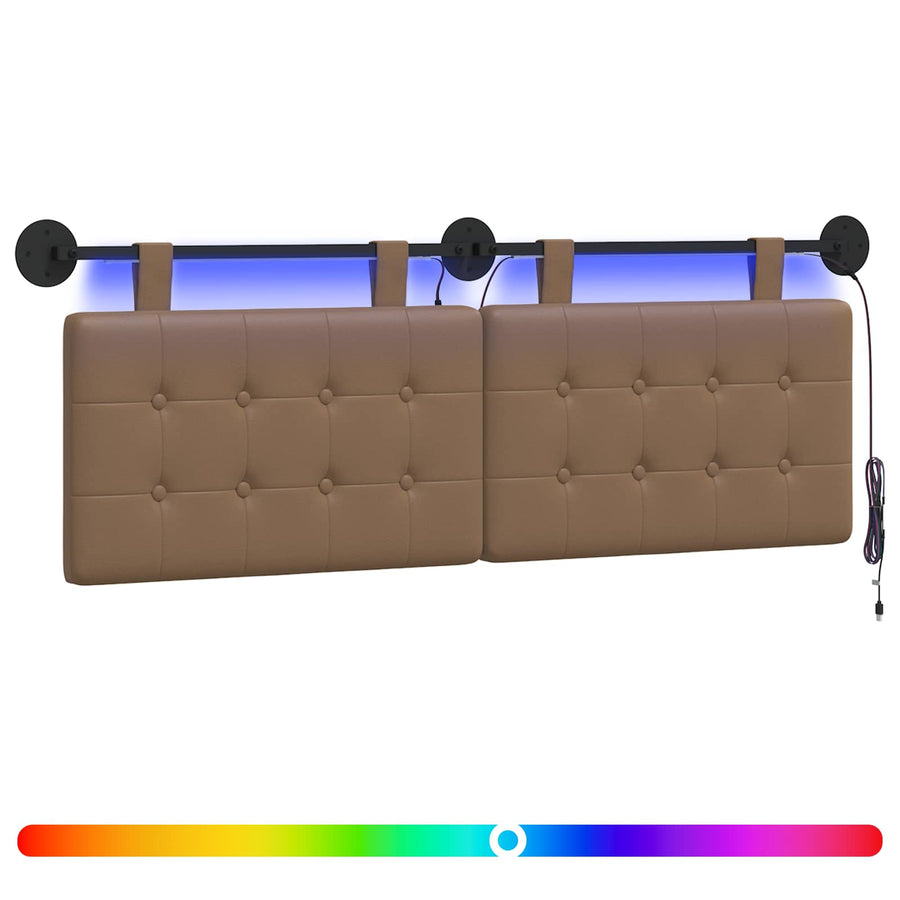 Hangend hoofdbord Met LED-verlichting Cappuccino Kunstleer