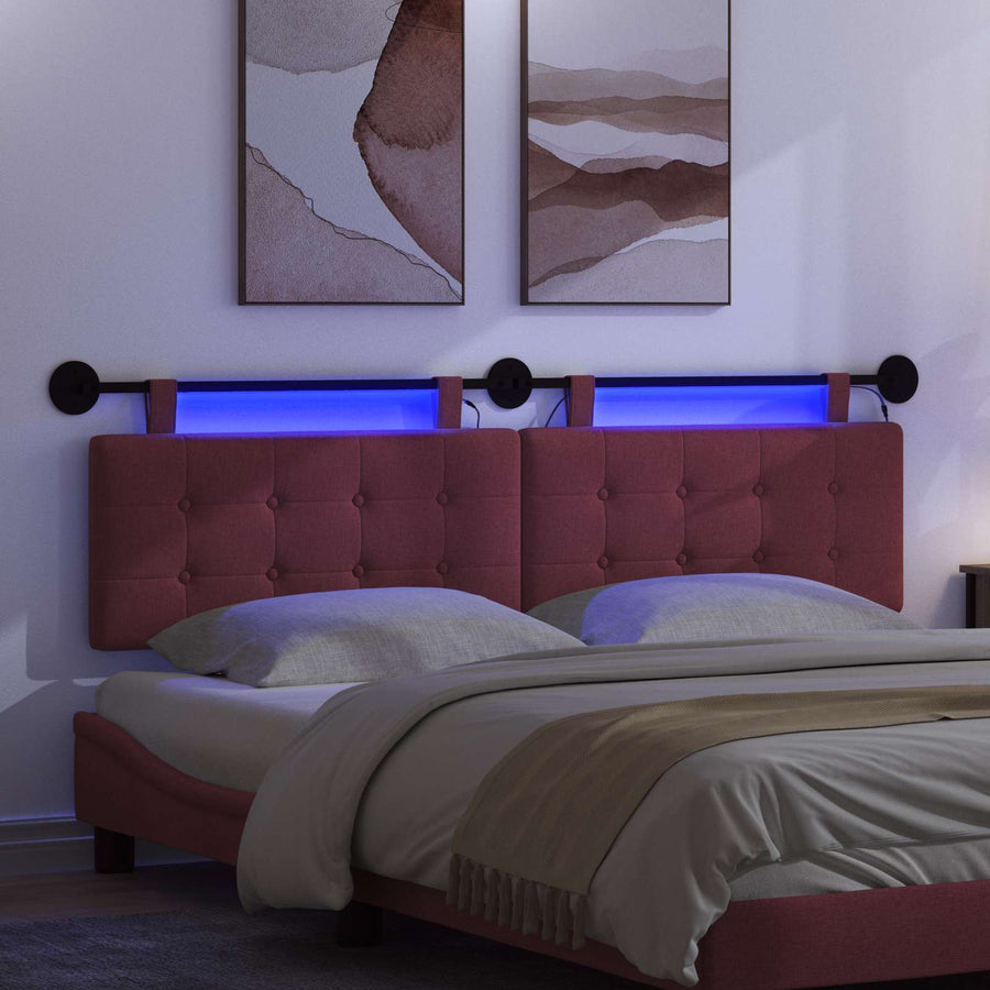 Hangend hoofdbord Met LED-verlichting Wijnrood Stof