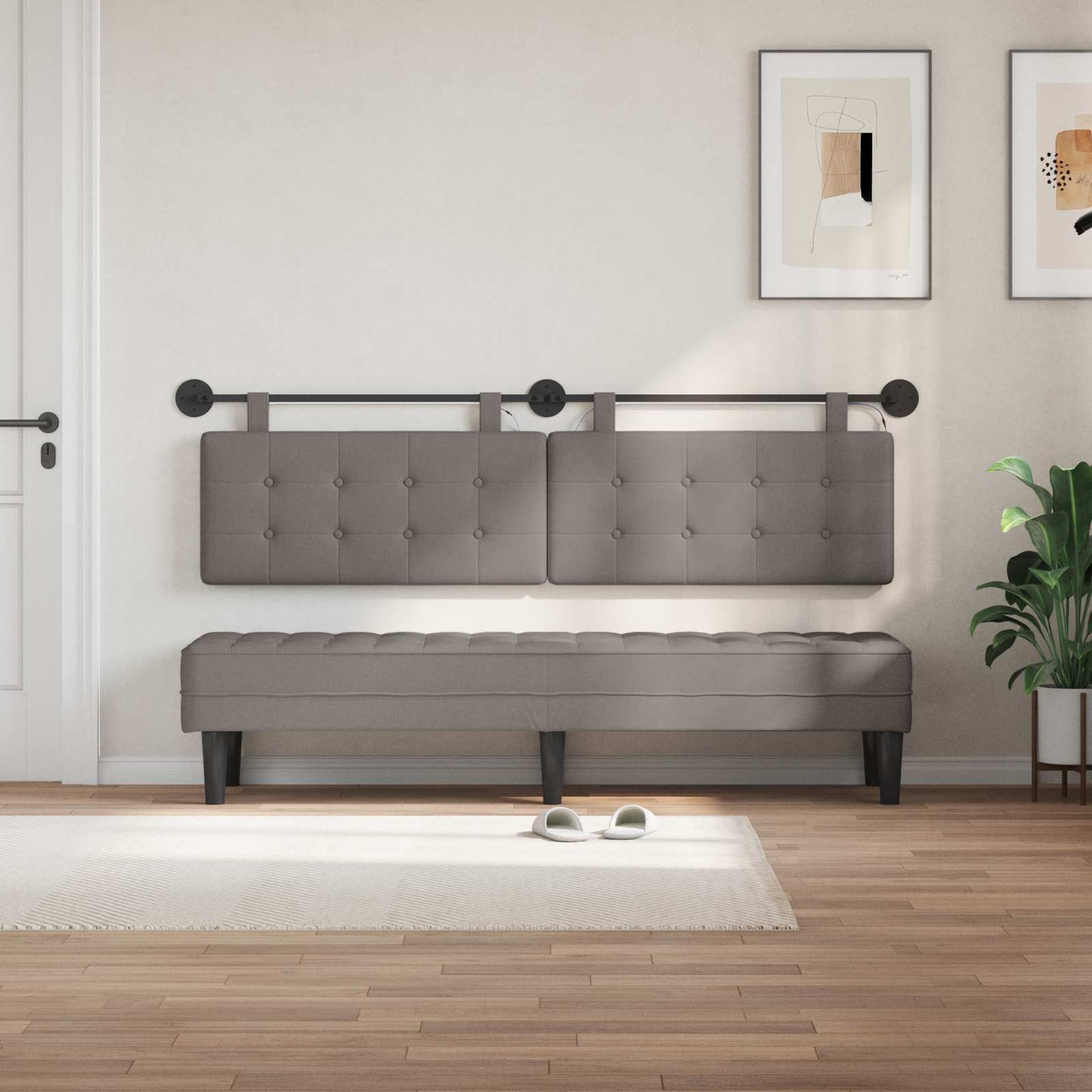 Hangend hoofdbord Met LED-verlichting Taupe Stof