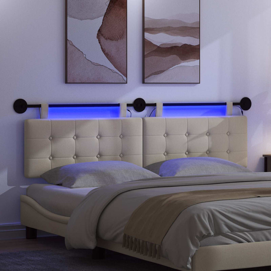 Hangend hoofdbord Met LED-verlichting Crèmekleurig Stof