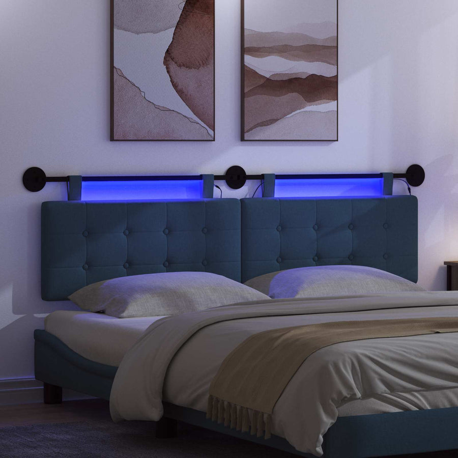Hangend hoofdbord Met LED-verlichting Blauw Stof