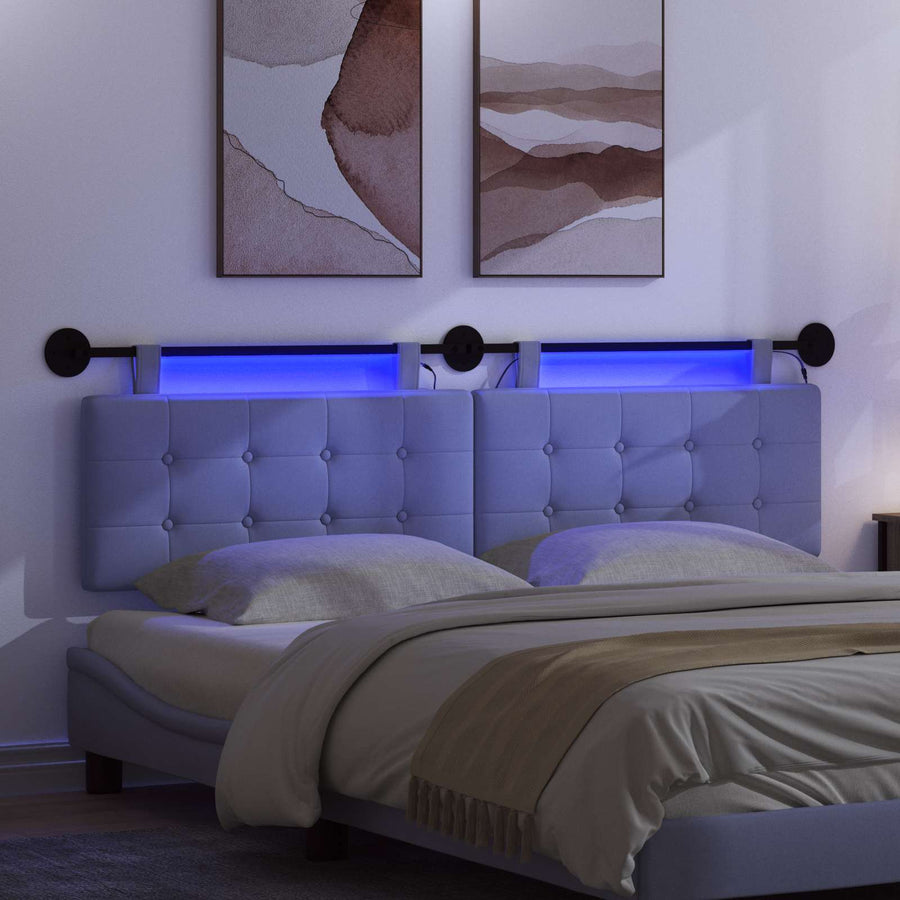 Hangend hoofdbord Met LED-verlichting Jeans Blauw Stof