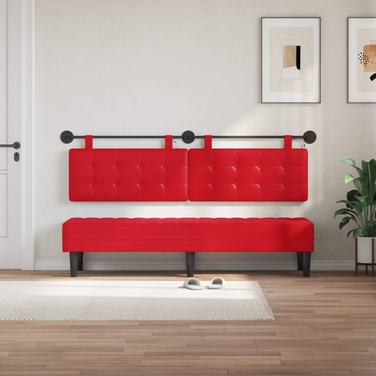Hangend hoofdbord Met LED-verlichting Rood Kunstleer