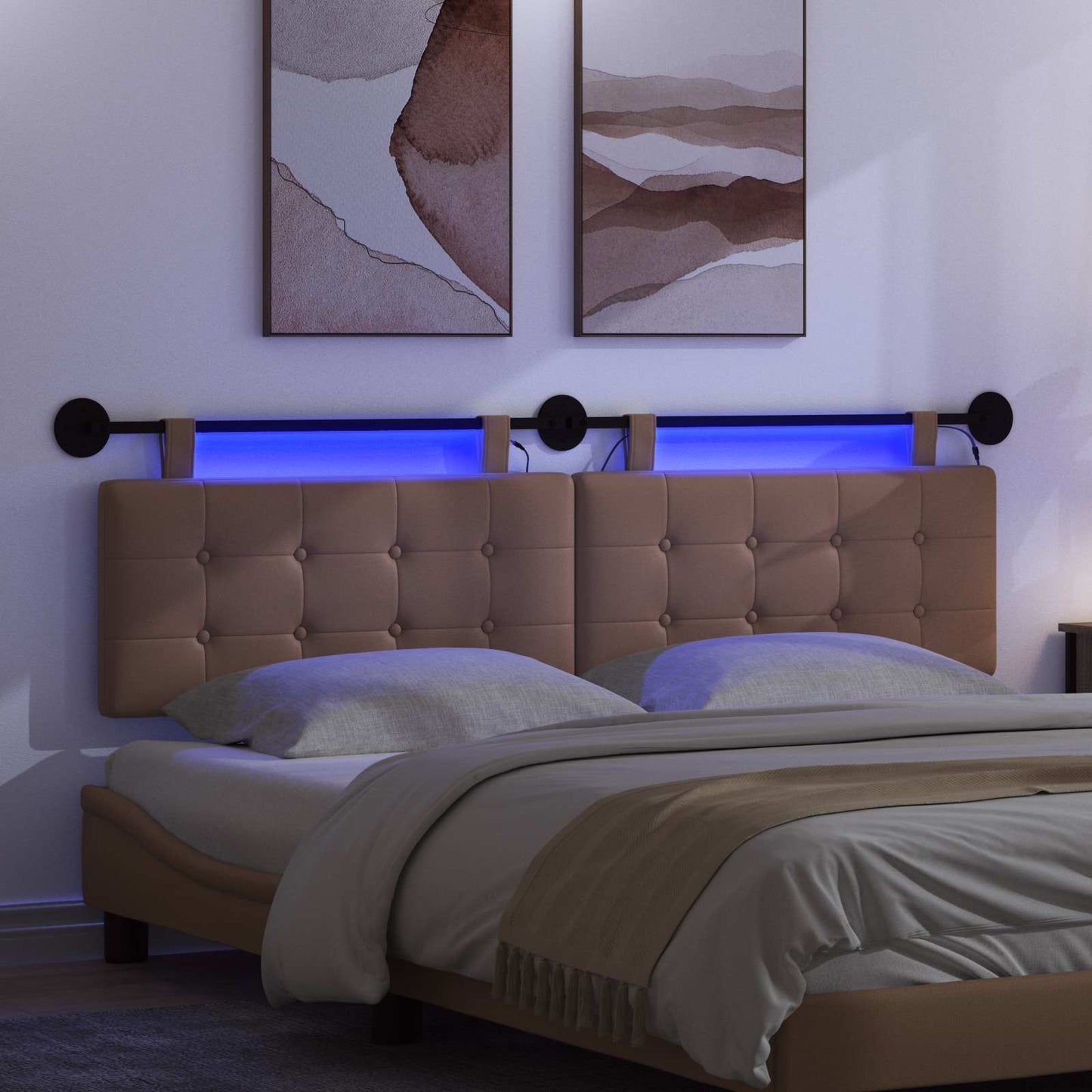 Hangend hoofdbord Met LED-verlichting Cappuccino Kunstleer