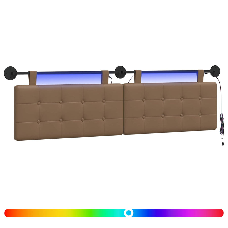 Hangend hoofdbord Met LED-verlichting Cappuccino Kunstleer