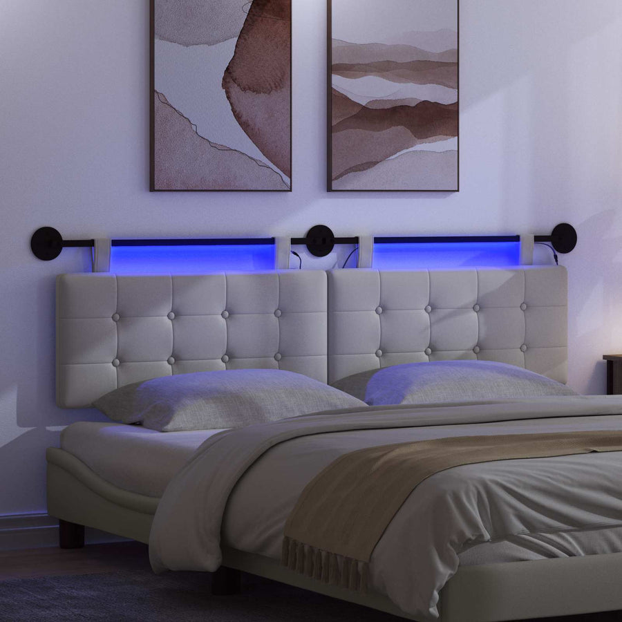 Hangend hoofdbord Met LED-verlichting Wit Kunstleer