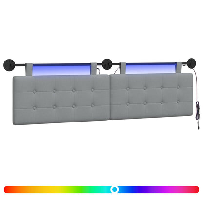 Hangend hoofdbord Met LED-verlichting Lichtgrijs Stof