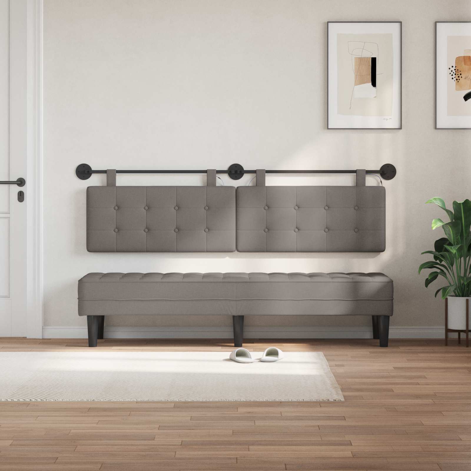 Hangend hoofdbord Met LED-verlichting Taupe Stof