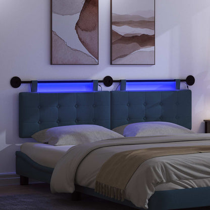 Hangend hoofdbord Met LED-verlichting Blauw Stof