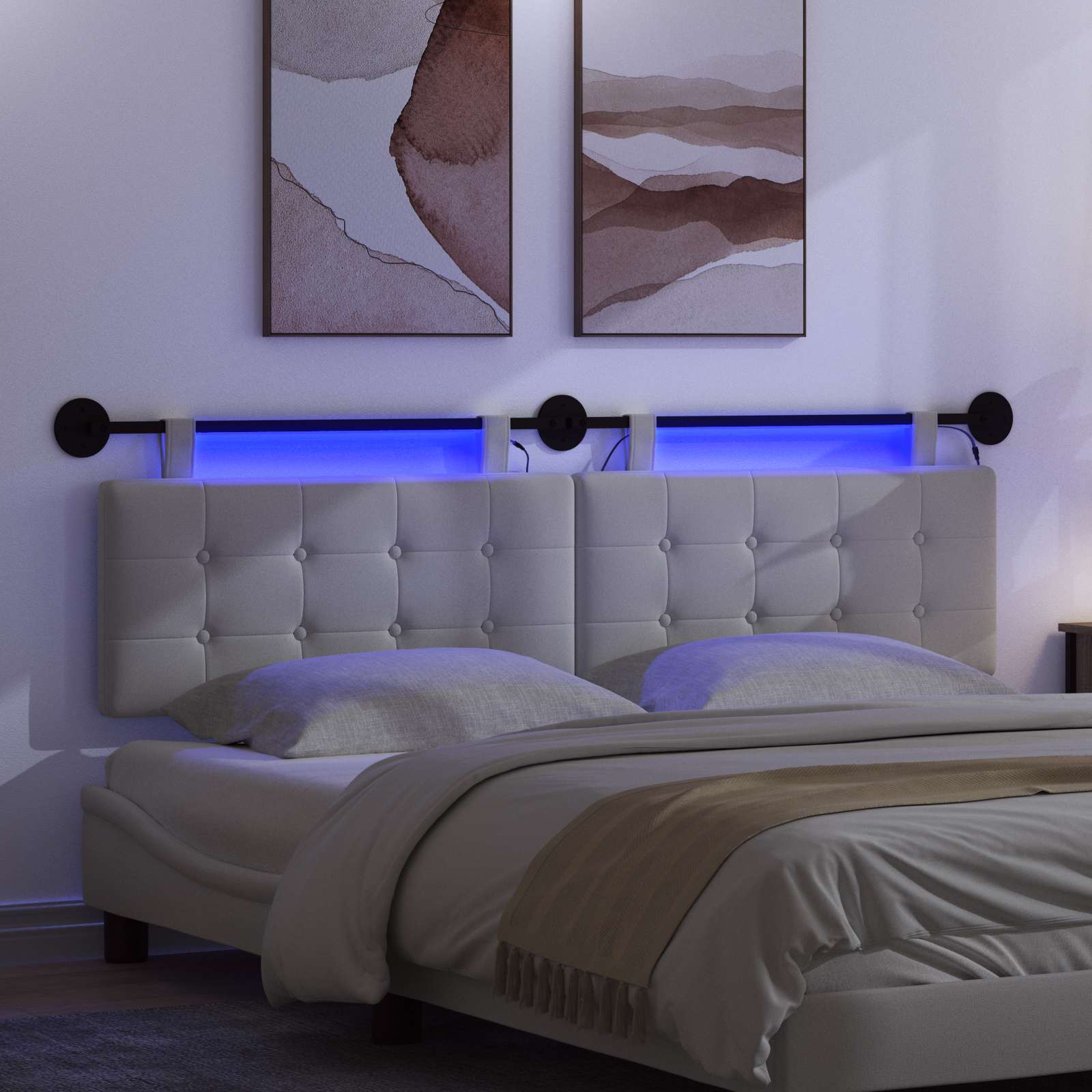 Hangend hoofdbord Met LED-verlichting Wit Stof