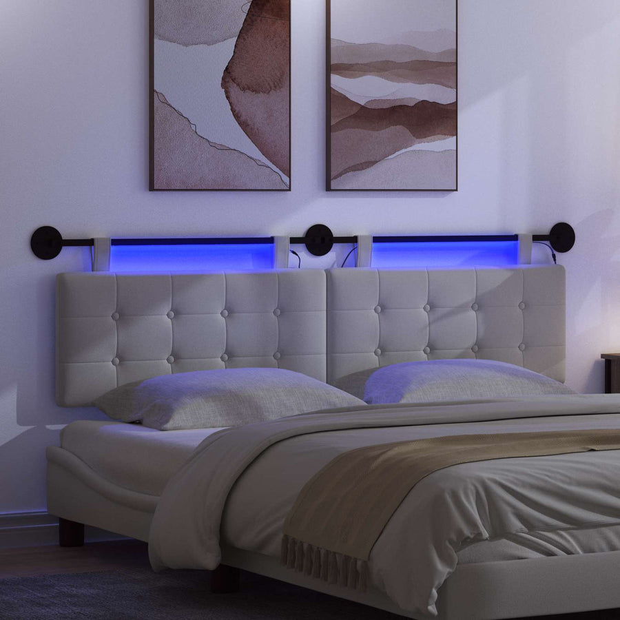 Hangend hoofdbord Met LED-verlichting Wit Stof