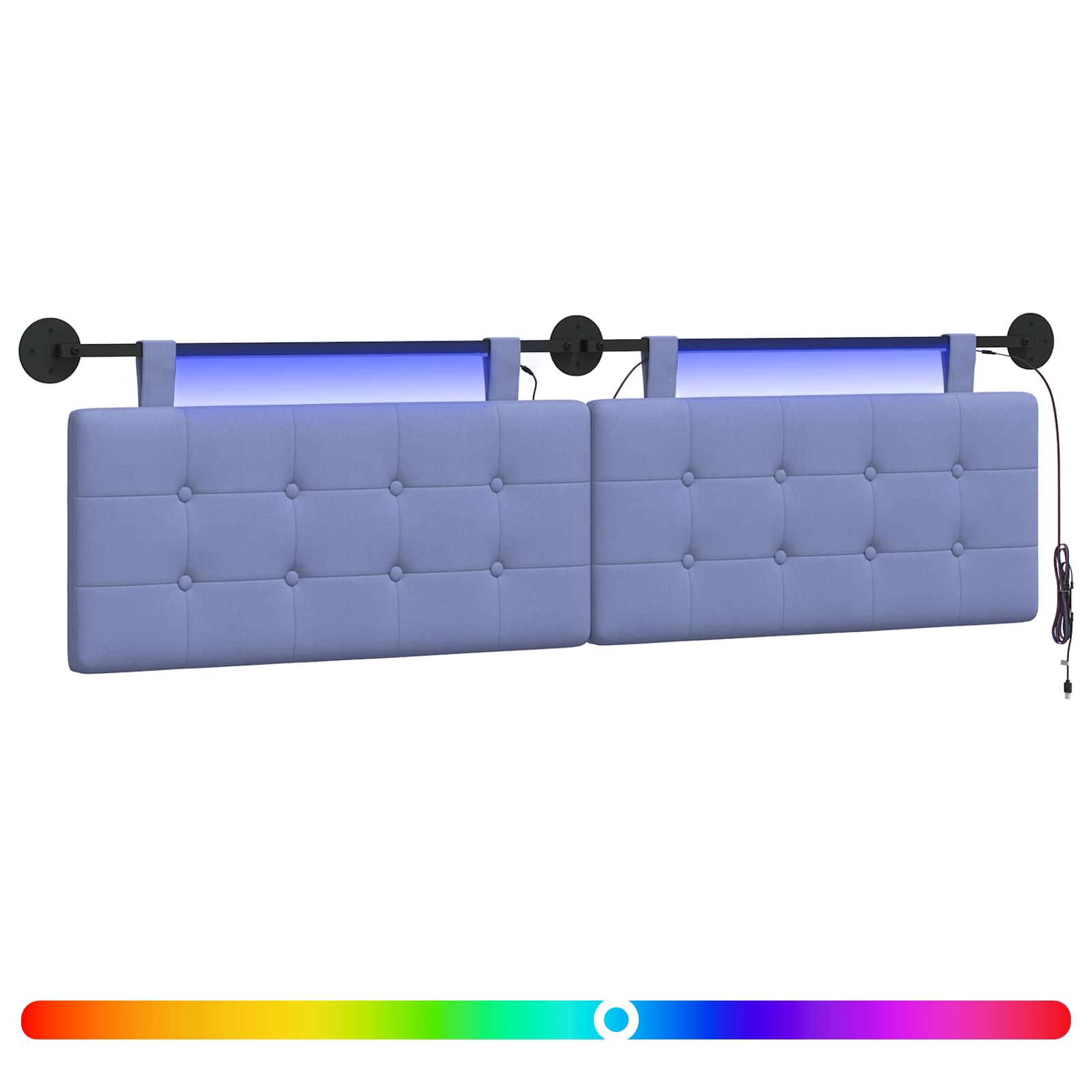 Hangend hoofdbord Met LED-verlichting Jeans Blauw Stof