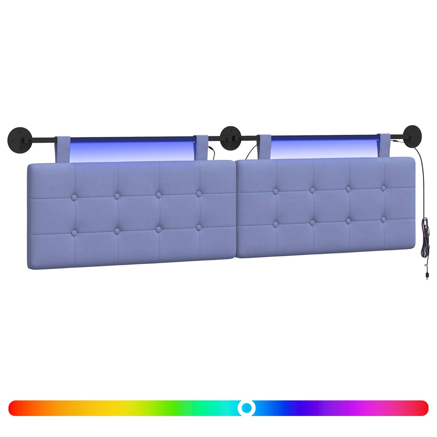 Hangend hoofdbord Met LED-verlichting Jeans Blauw Stof