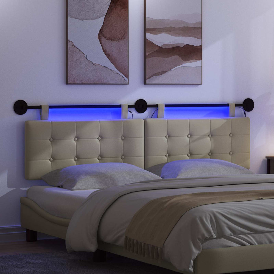 Hangend hoofdbord Met LED-verlichting Crèmekleurig Kunstleer