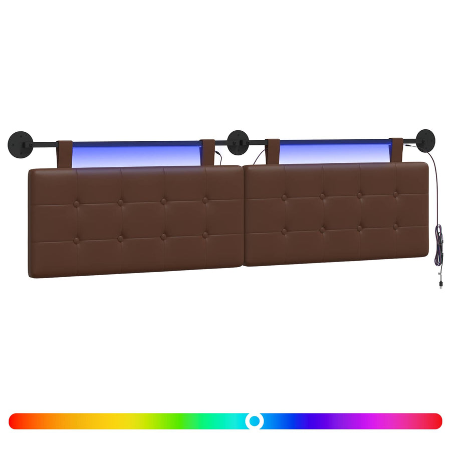 Hangend hoofdbord Met LED-verlichting Bruin Kunstleer