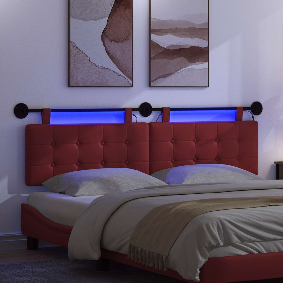 Hangend hoofdbord Met LED-verlichting Wijnrood Kunstleer