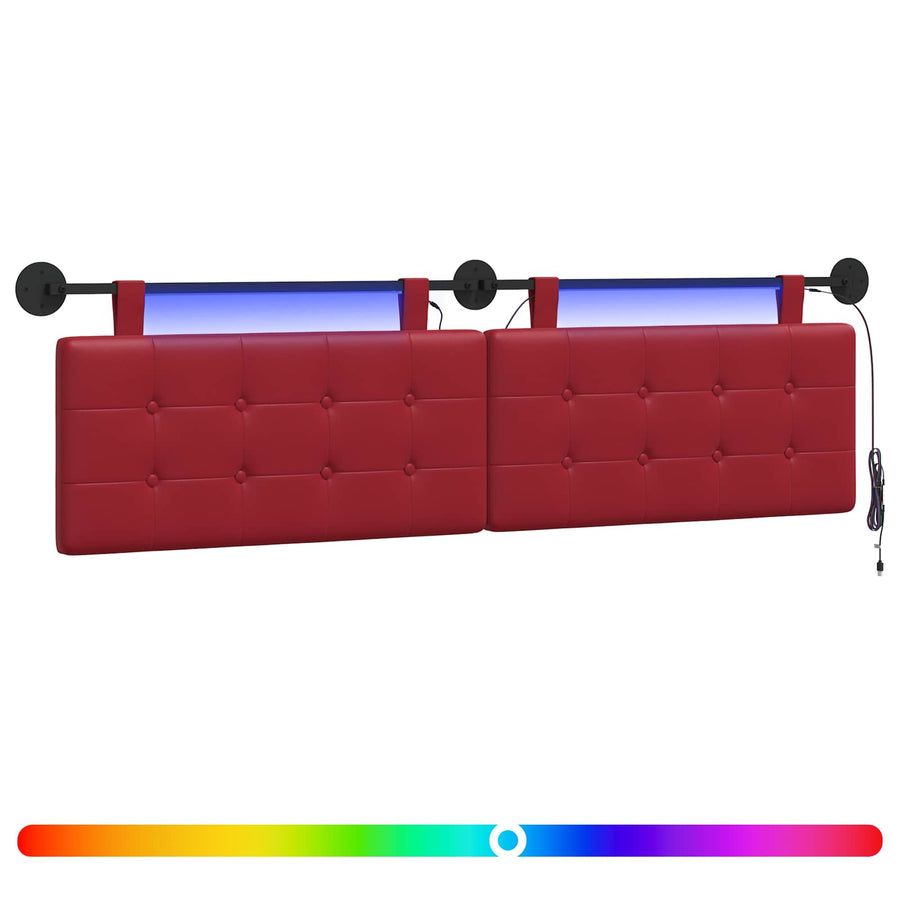 Hangend hoofdbord Met LED-verlichting Wijnrood Kunstleer
