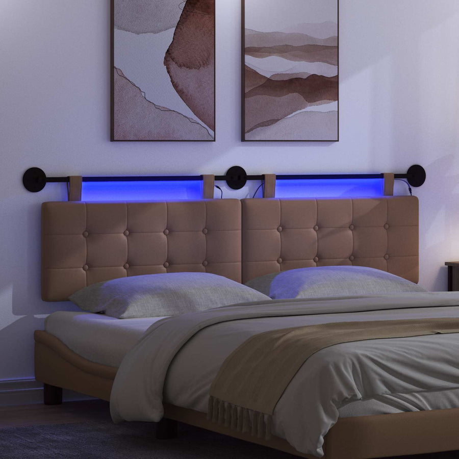 Hangend hoofdbord Met LED-verlichting Cappuccino Kunstleer