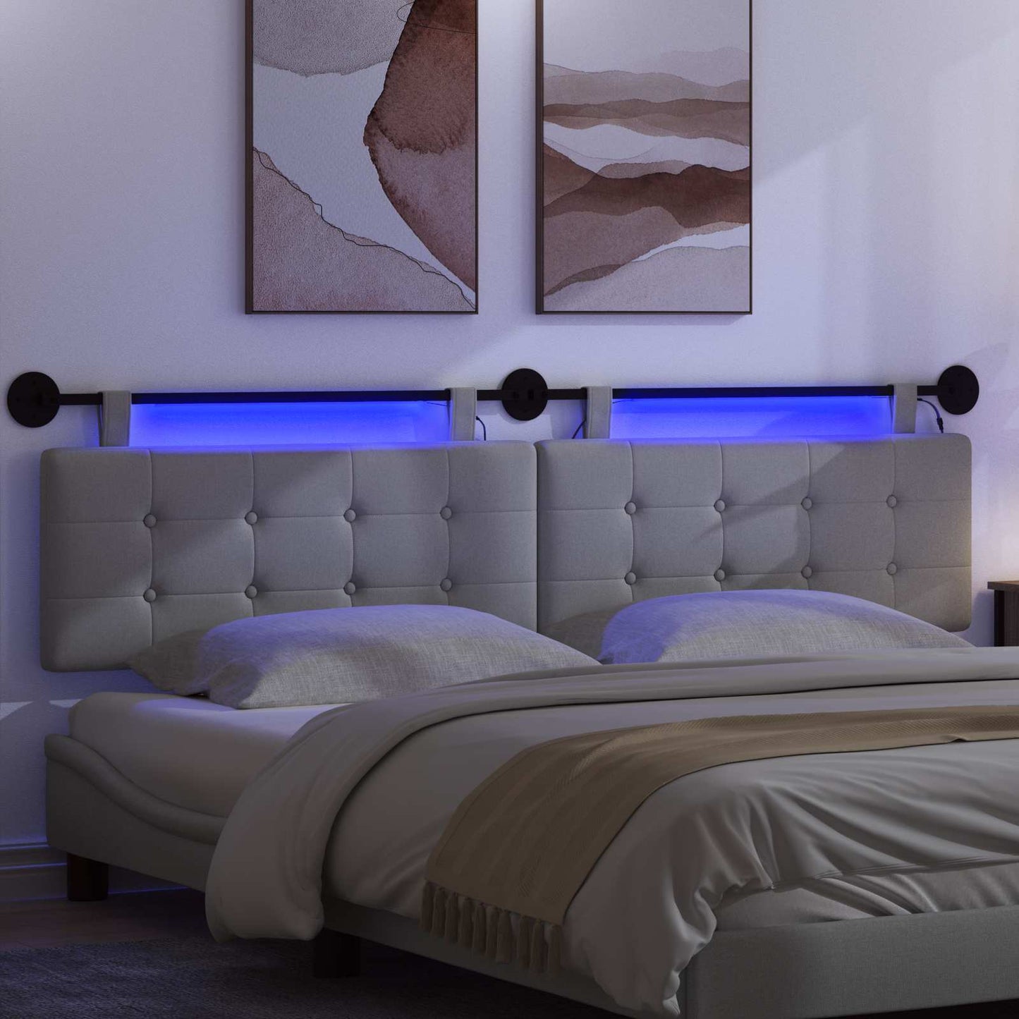 Hangend hoofdbord Met LED-verlichting Lichtgrijs Stof