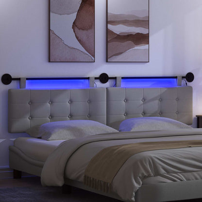 Hangend hoofdbord Met LED-verlichting Lichtgrijs Stof