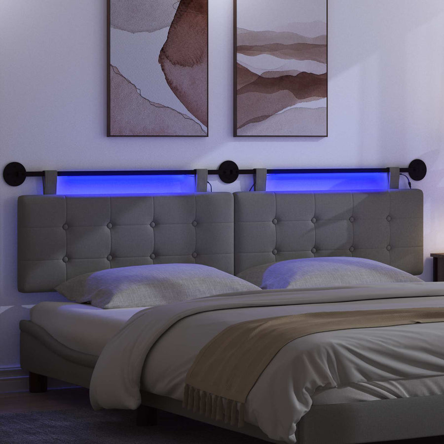 Hangend hoofdbord Met LED-verlichting Donkergrijs Stof