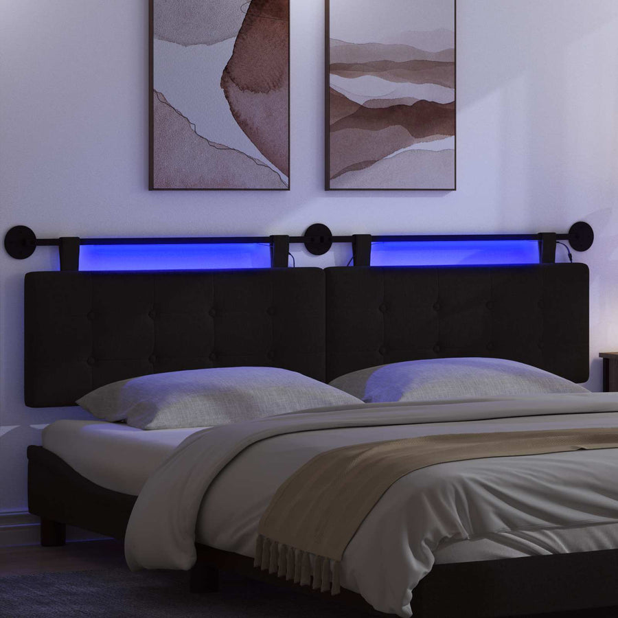 Hangend hoofdbord Met LED-verlichting Zwart Stof