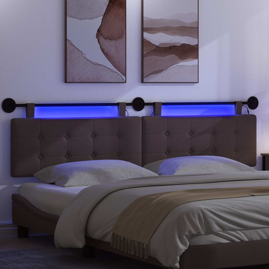 Hangend hoofdbord Met LED-verlichting Donkerbruin Stof