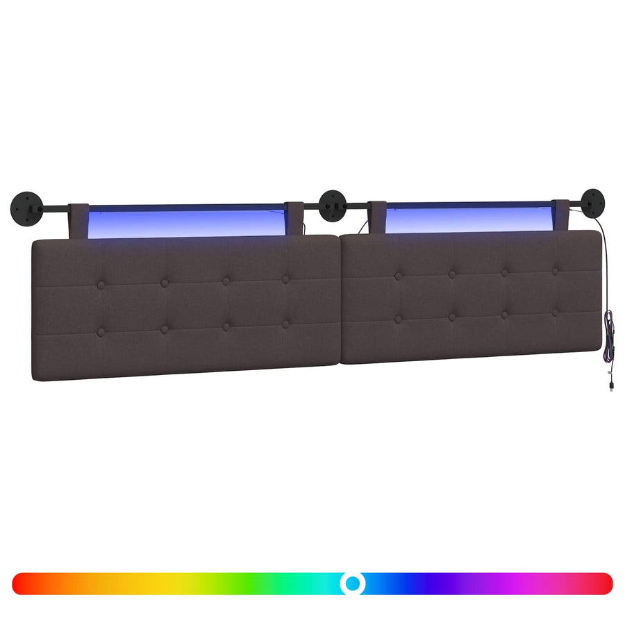 Hangend hoofdbord Met LED-verlichting Donkerbruin Stof