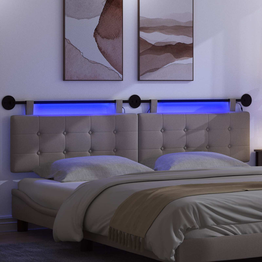 Hangend hoofdbord Met LED-verlichting Taupe Stof