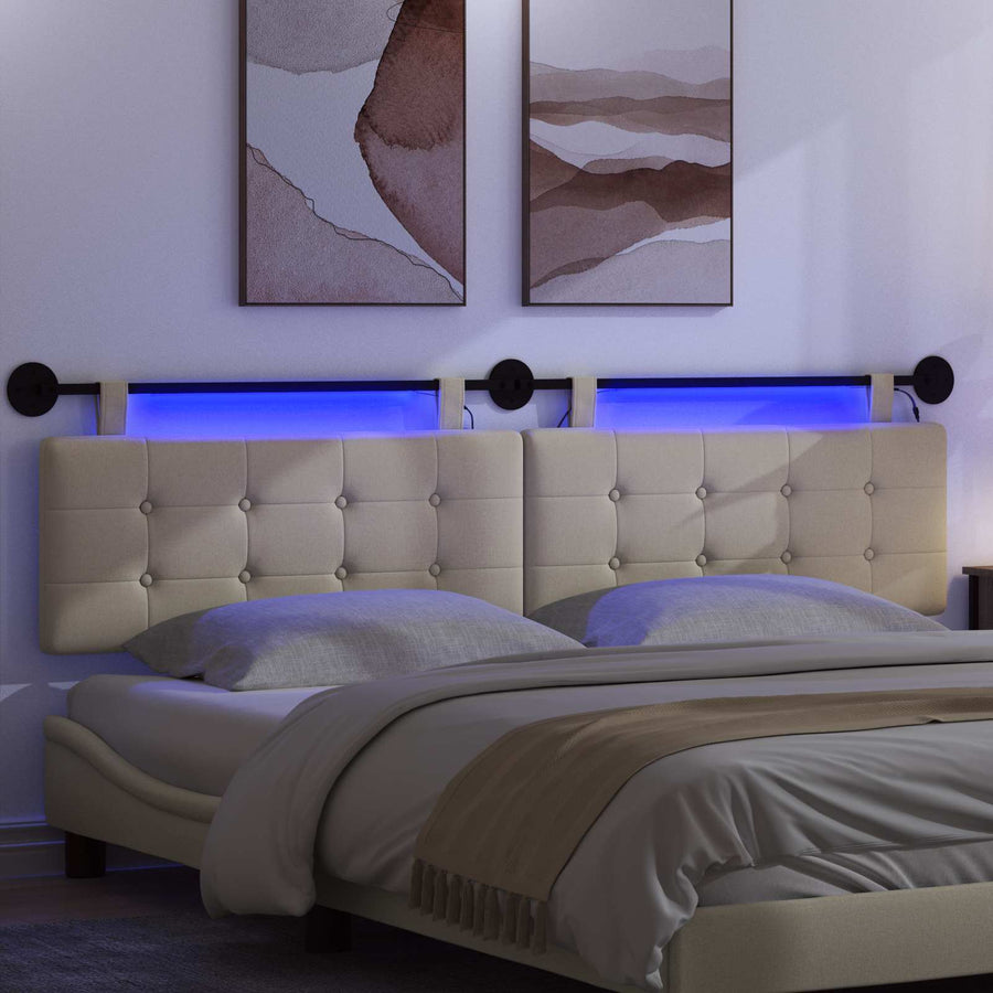 Hangend hoofdbord Met LED-verlichting Crèmekleurig Stof