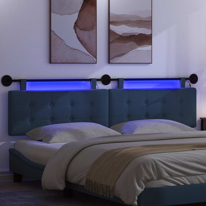 Hangend hoofdbord Met LED-verlichting Blauw Stof