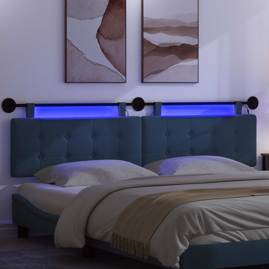 Hangend hoofdbord Met LED-verlichting Blauw Stof
