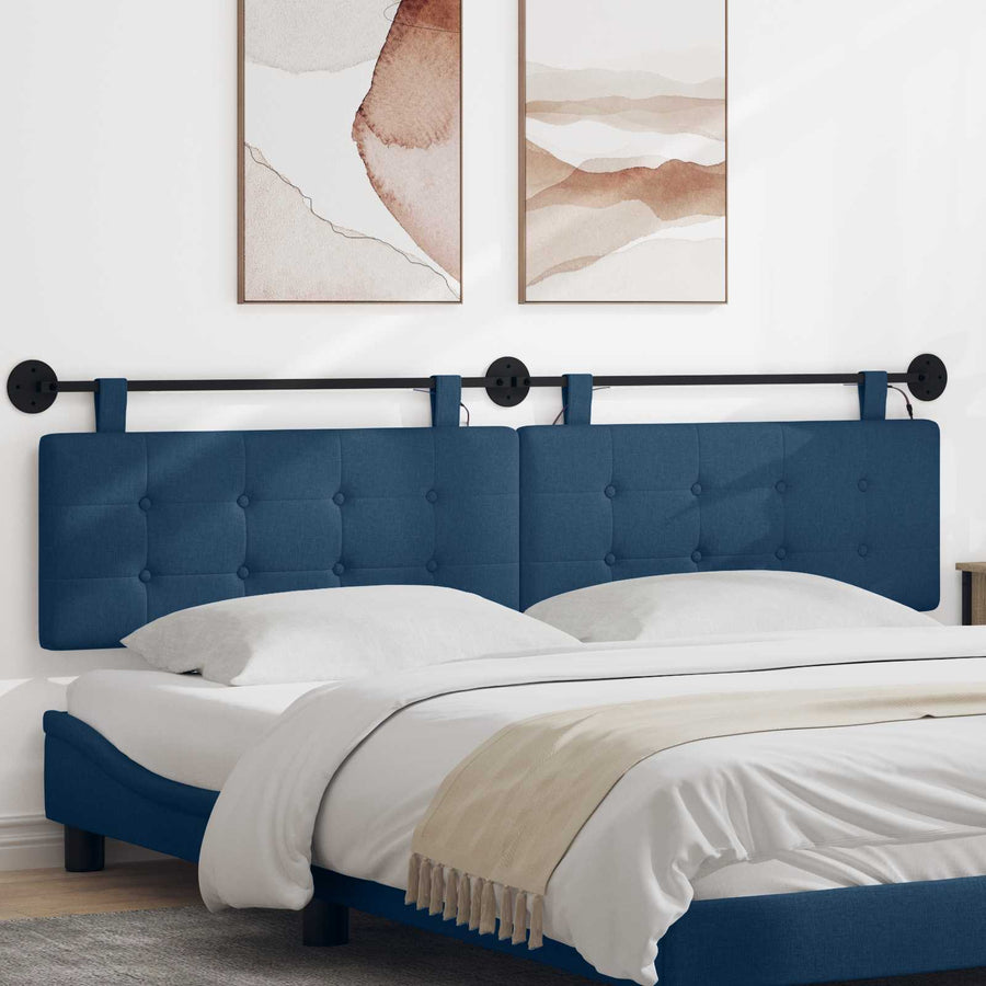 Hangend hoofdbord Met LED-verlichting Blauw Stof