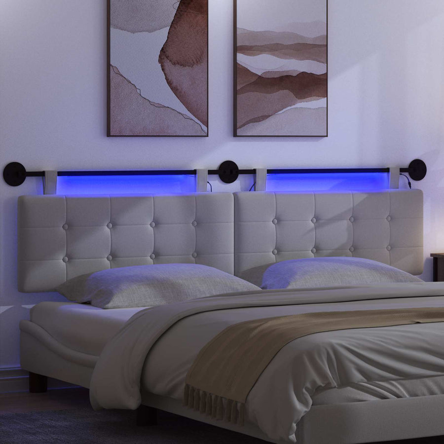 Hangend hoofdbord Met LED-verlichting Wit Stof