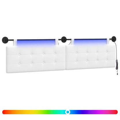 Hangend hoofdbord Met LED-verlichting Wit Stof