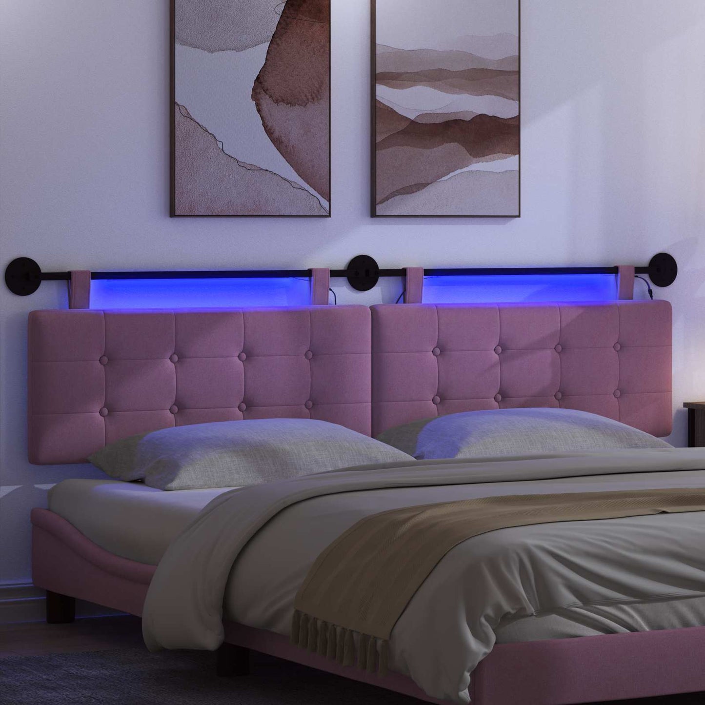 Hangend hoofdbord Met LED-verlichting Roze Stof