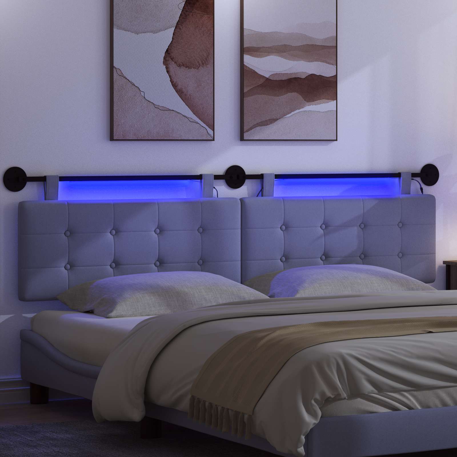 Hangend hoofdbord Met LED-verlichting Jeans Blauw Stof