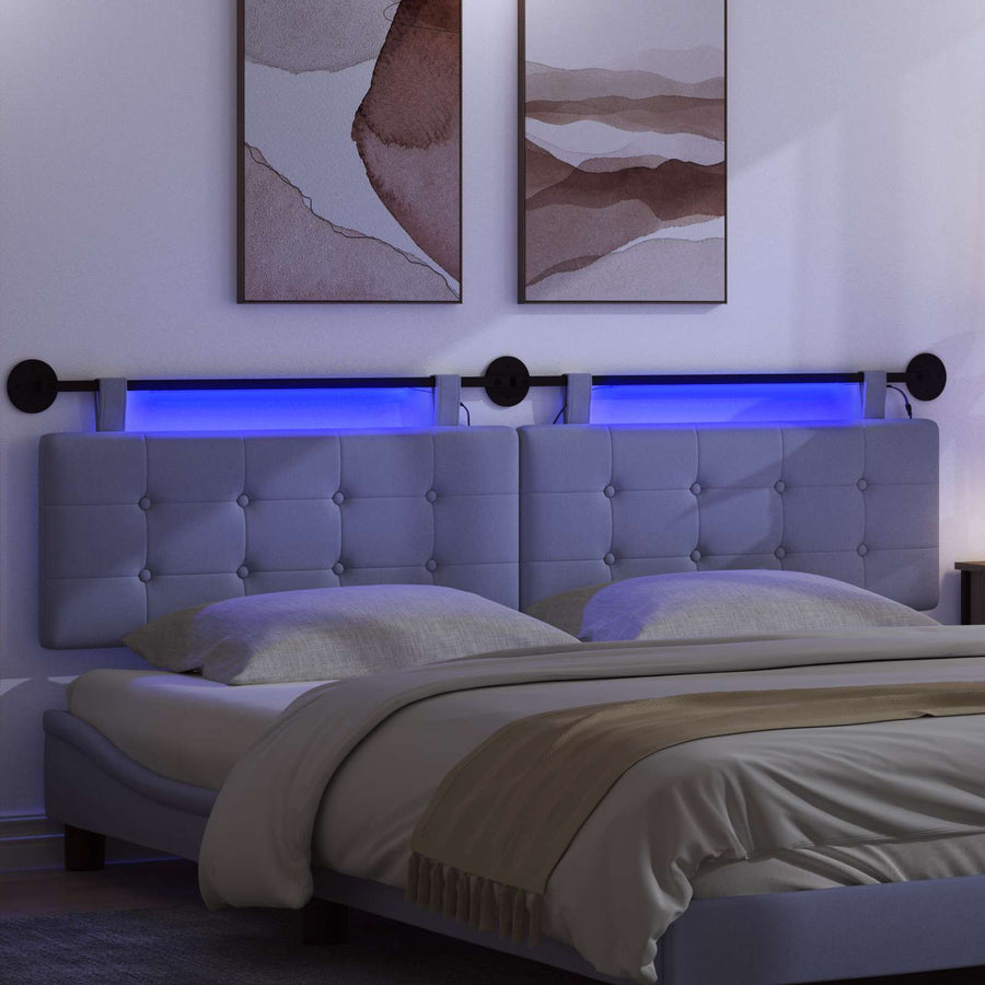 Hangend hoofdbord Met LED-verlichting Jeans Blauw Stof