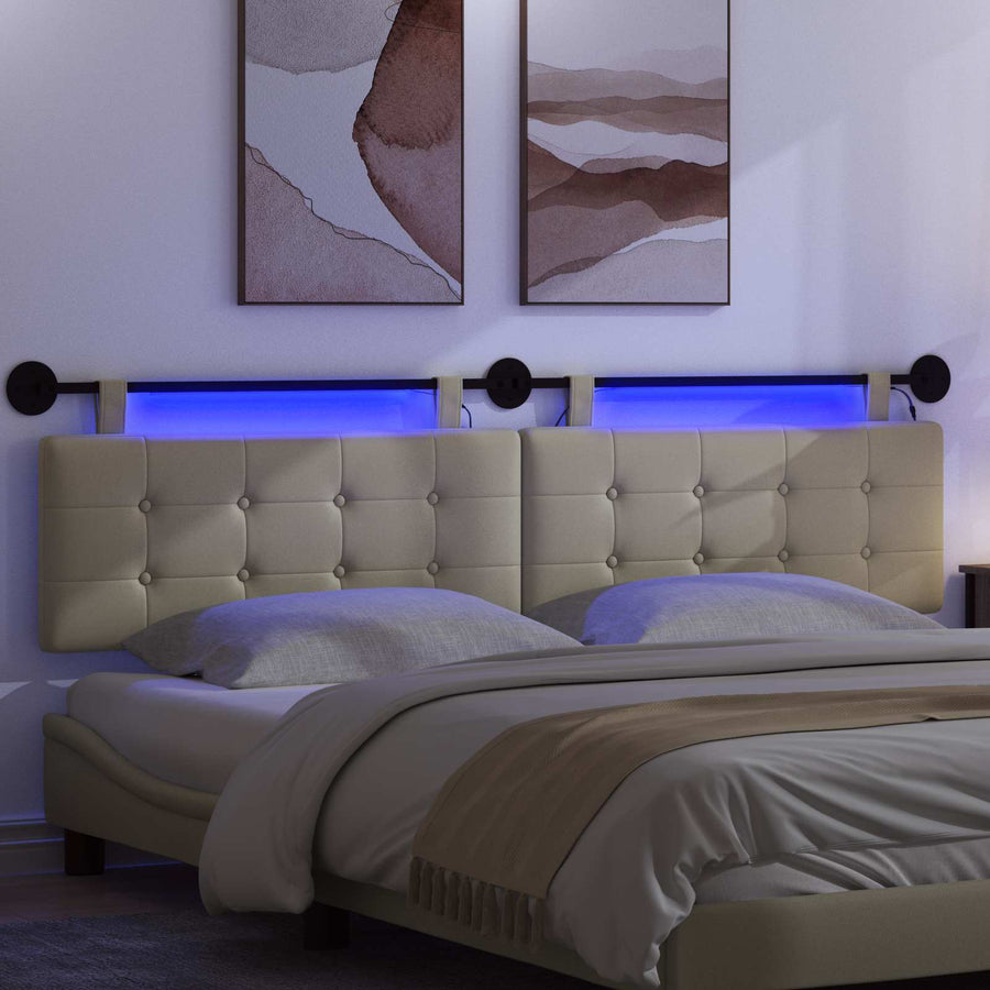 Hangend hoofdbord Met LED-verlichting Crèmekleurig Kunstleer