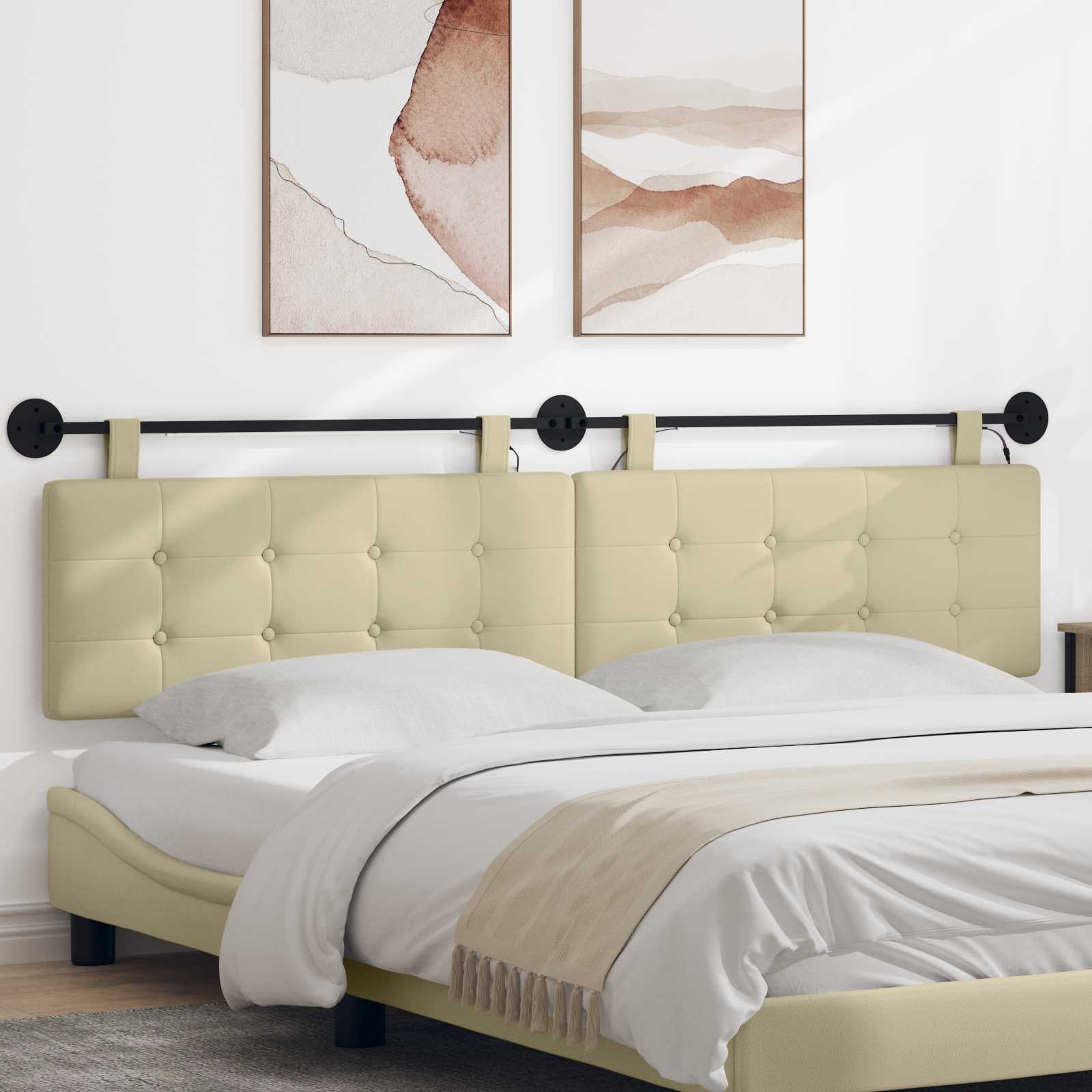 Hangend hoofdbord Met LED-verlichting Crèmekleurig Kunstleer