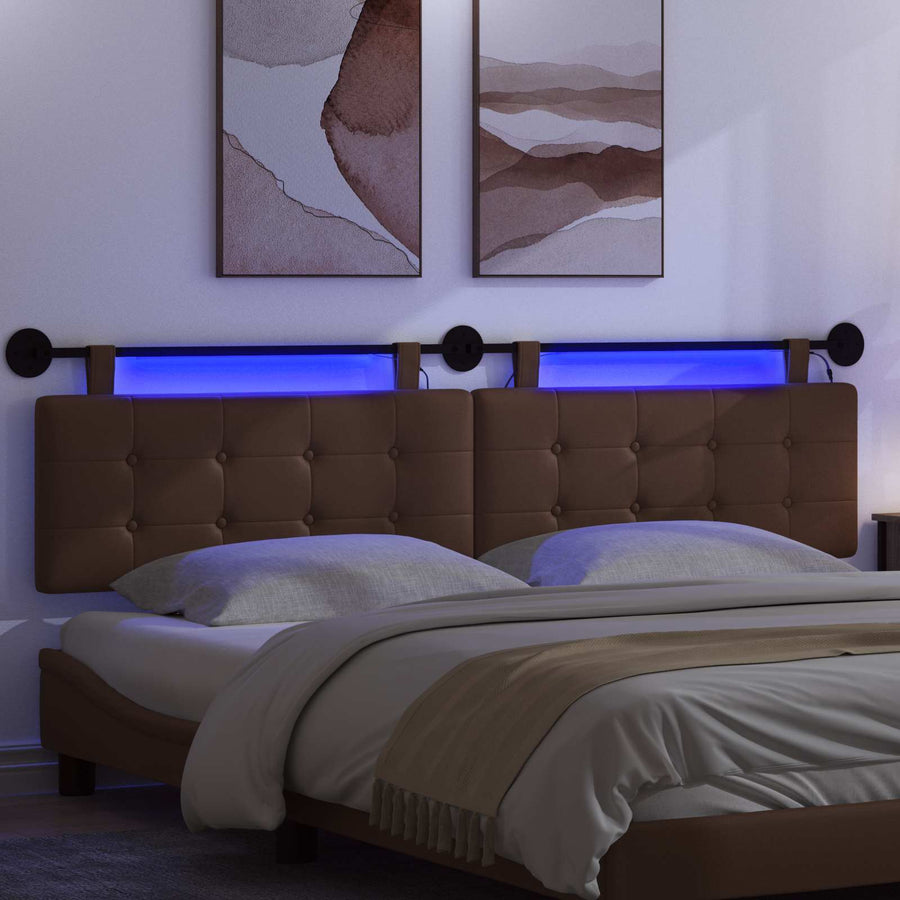 Hangend hoofdbord Met LED-verlichting Bruin Kunstleer