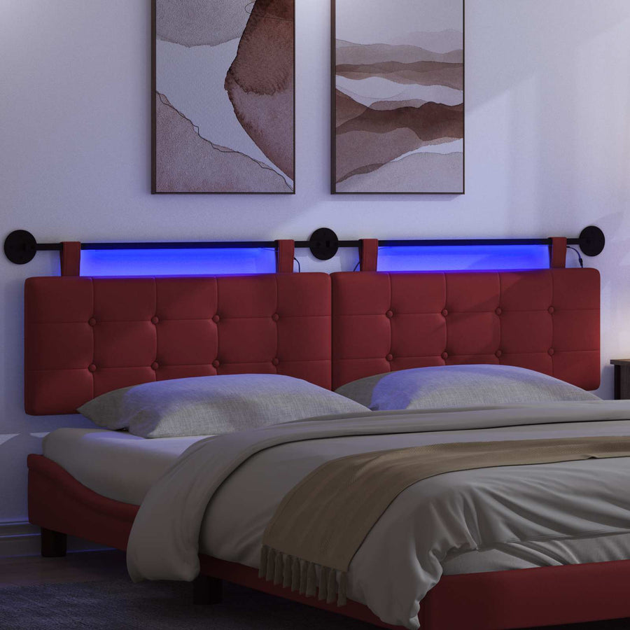 Hangend hoofdbord Met LED-verlichting Wijnrood Kunstleer